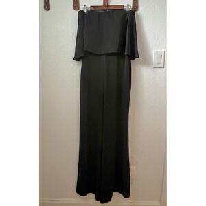 Amanda Uprichard Jumpsuit Womens M Smocked Off Shoulder Wide‎ Leg Elegant Black